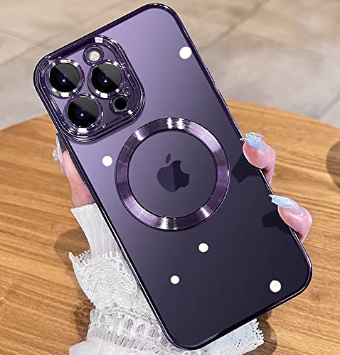 Jueshituo Magnetic Clear Case For Iphone 14 Pro Max Case With Full Camera Protection [No.1 Strong N52 Magnets] [Military Grade Drop Protection] Shing For Women Girls Phone Case (6.7')-Deep Purple