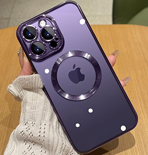 Jueshituo Magnetic Matallic Glossy Clear For Iphone 14 Pro Case With Full Camera Cover Protection [No.1 Strong N52 Magnets] [Military Grade Drop Protection] For Women Girls Phone Case (6.1')-Purple