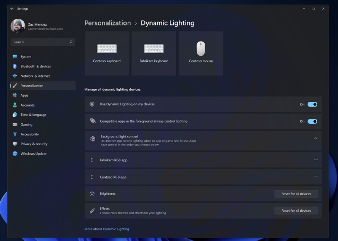Windows 11 Dynamic Lighting Controls