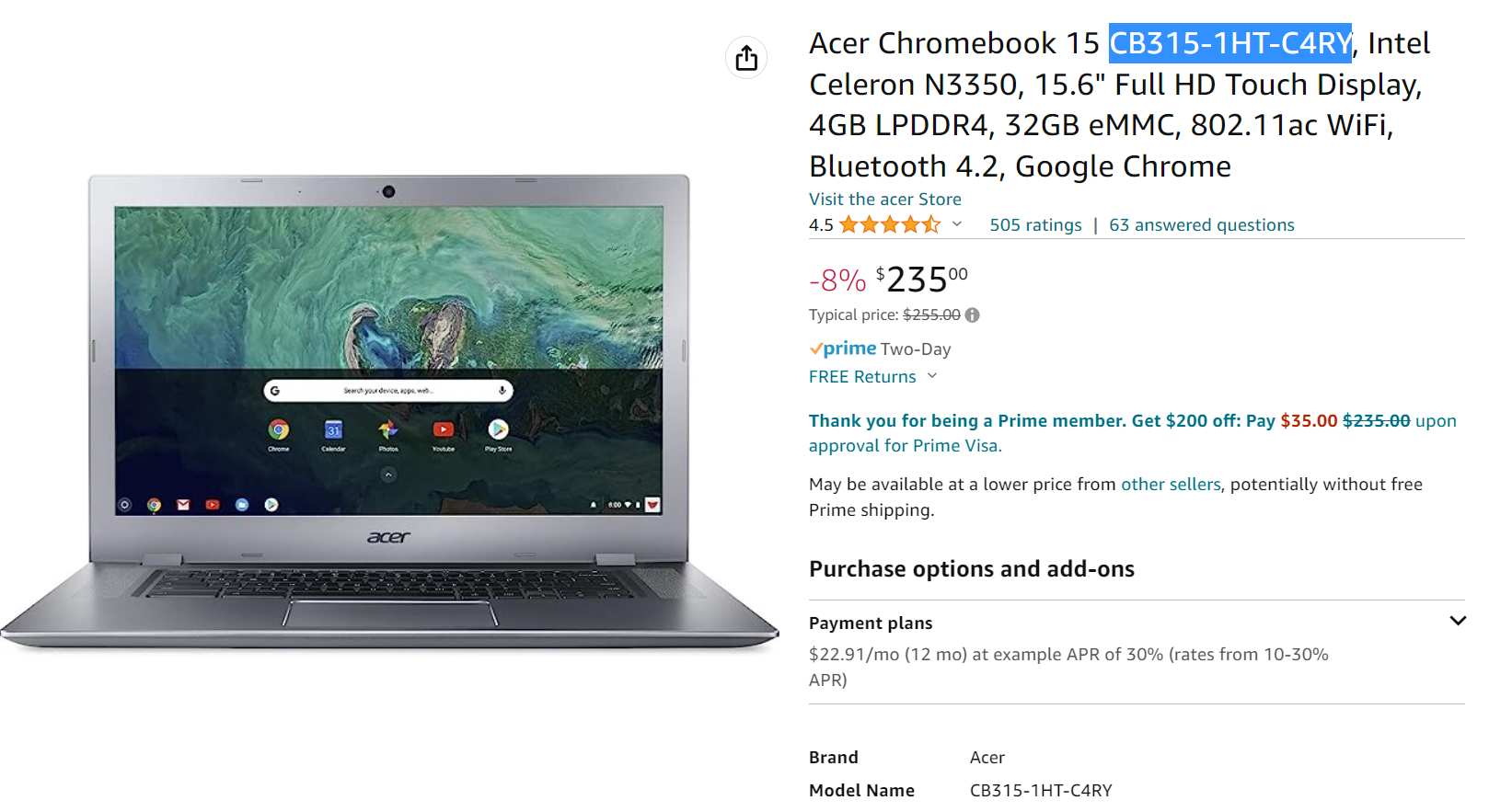 Acer Chromebook 315 trap deal