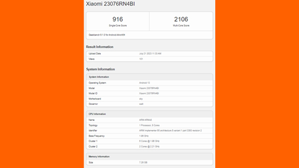 Redmi 12 5G Surfaces in a Geekbench Listing