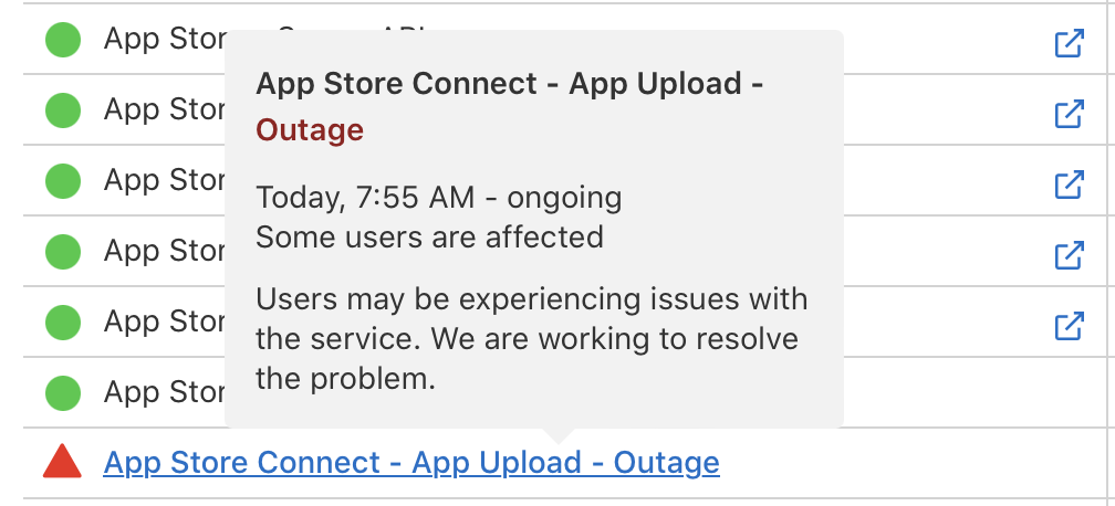 App Store Connect outage