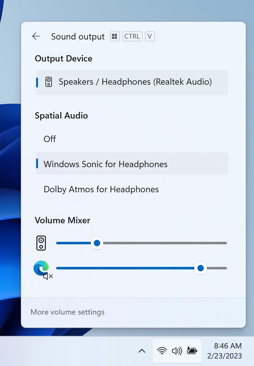 Microsoft Windows 11 23H2 volume mixer