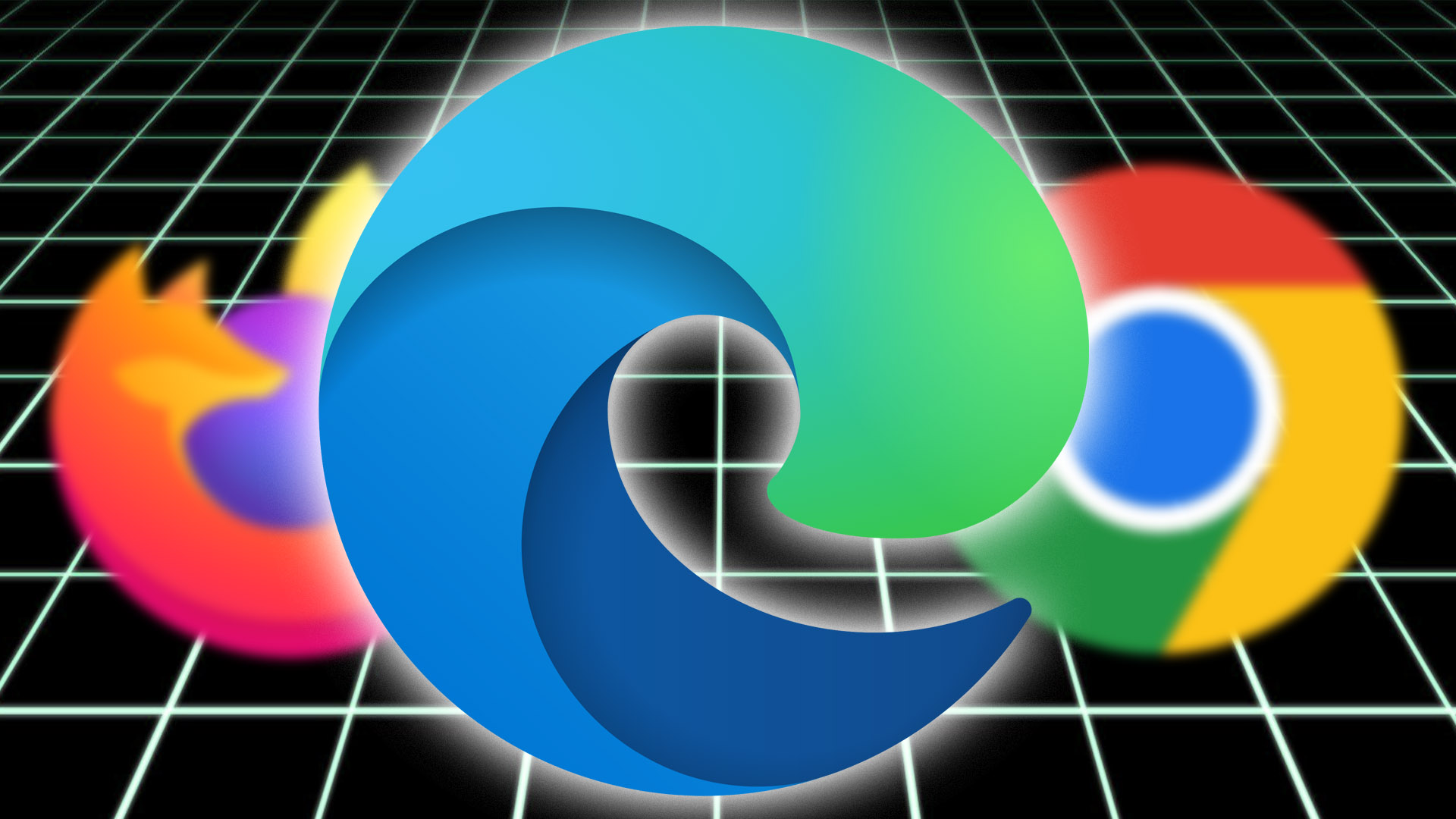 Edge logo over Firefox and Chrome