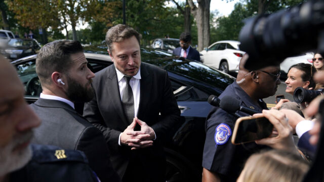 Elon Musk, CEO of Tesla and X, speaks to reporters as he leaves the “AI Insight Forum” at the Russell Senate Office Building on Capitol Hill on September 13, 2023 in Washington, DC.