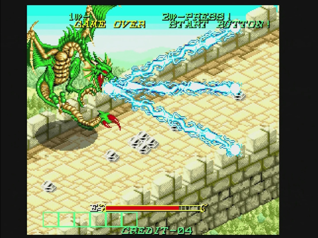 Gate of Doom death scene. The player sprite is gone and their score is replaced with GAME OVER