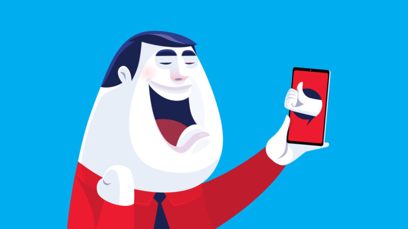 An illustration of a cartoon man yelling at a smartphone.
